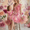 Mom & Me Pink Floral Printed Cotton Umbrella Style A-Line Dress with Drawstring Waist