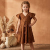 Baby Girls Brown Rayon Umbrella Style A-Line Dress with Drawstring Waist