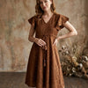 Women’s Brown Rayon Umbrella Style A-Line Dress with Drawstring Waist