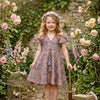 Baby Girls Dusty Rose Floral Printed Chanderi Umbrella Style A-Line Dress with Flutter Sleeves