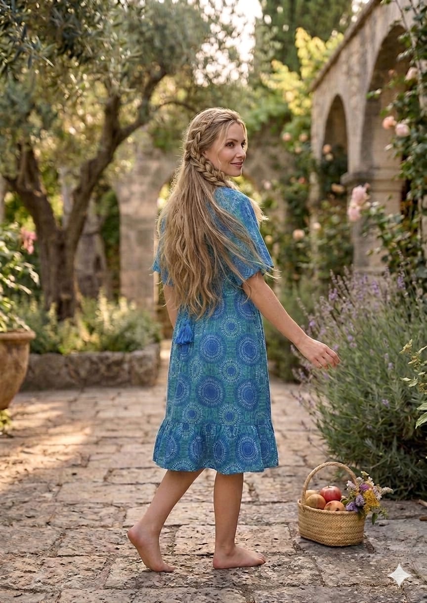 Mom & Me Circular Abstract Printed Cotton Kaftan A-Line Dress