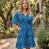 Women’s Blue Circular Printed Cotton Kaftan A-Line Dress