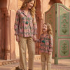Mom & Daughter Floral Print Cotton Co-Ord Set with Beige Pants