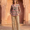 Women’s Floral Print Cotton Co-Ord Set with Beige Pants