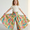 Baby Girl Leaf Printed Cotton Flared Palazzo Pants with Smocked Waist