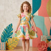 Baby Girls Leaf Printed Cotton Umbrella Style A-Line Dress with Flutter Sleeves