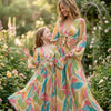 Mom & Me Leaf Printed Cotton Tie-Front Crop Top & Flared Palazzo Pant Co-ord Set