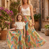 Mom & Daughter Leaf Printed Cotton Flared Palazzo Pants with Smocked Waist