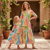 Mom & Me Leaf Printed Cotton Kurta with Flared Skirt Set