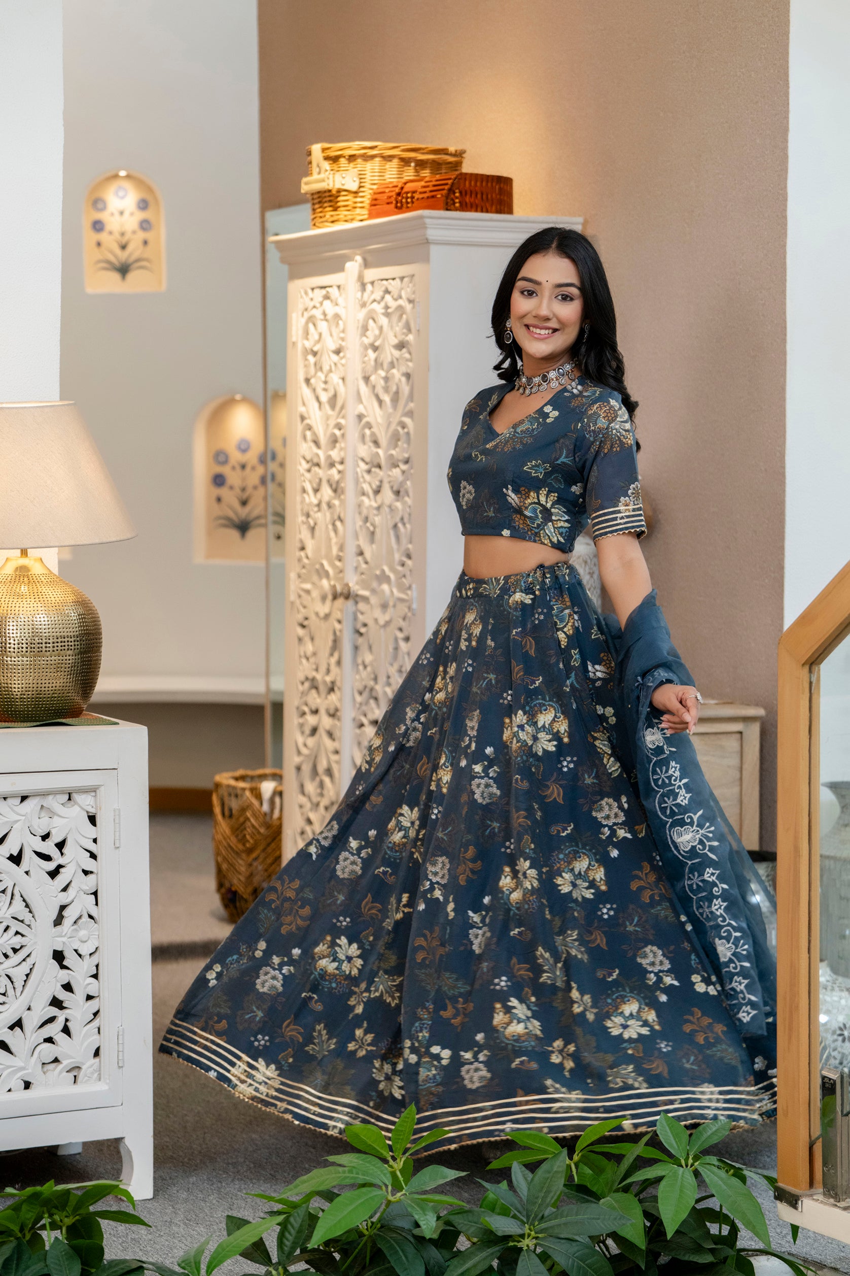 Aawari Chanderi Floral Printed Lehenga Choli