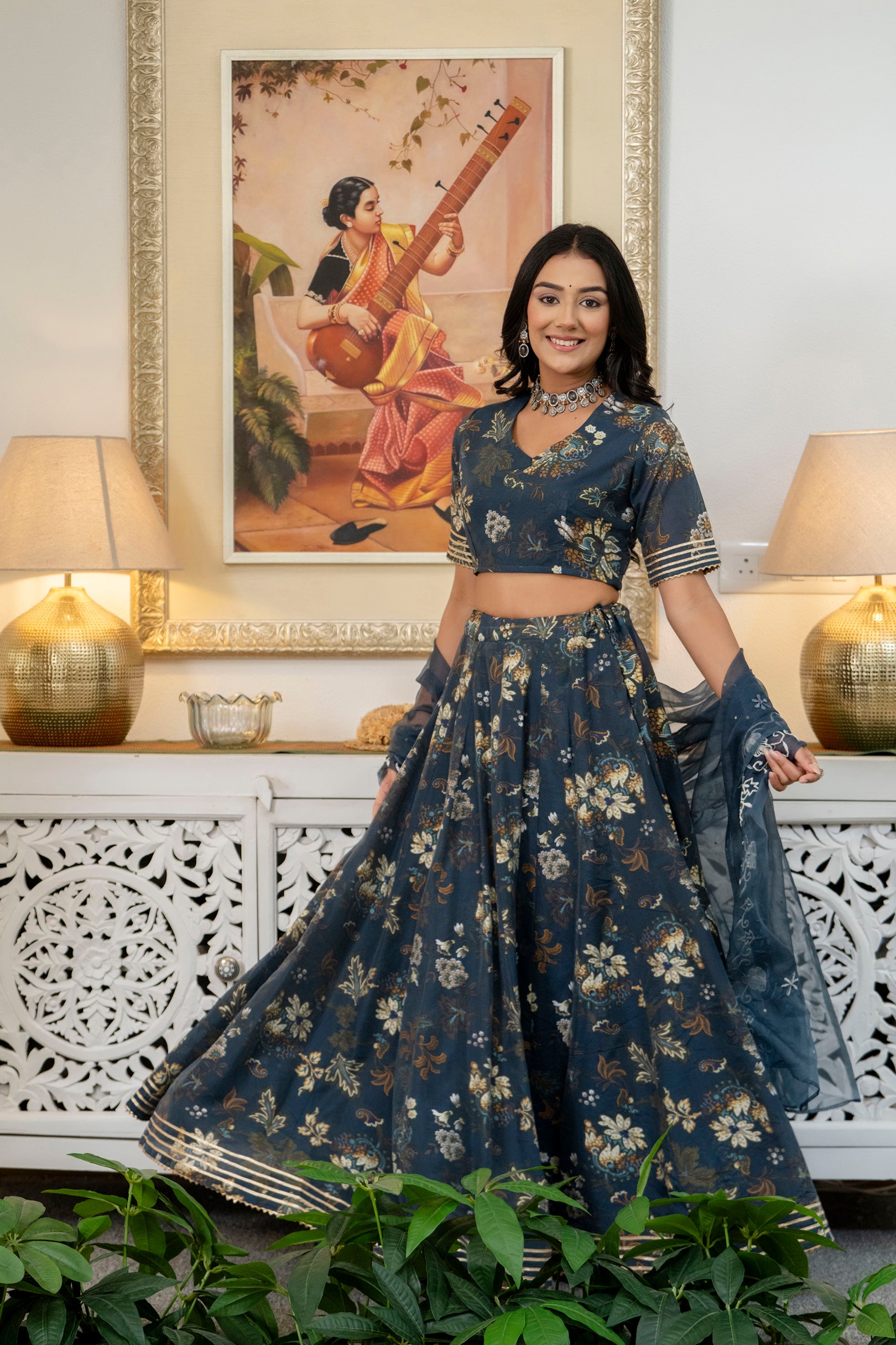 Aawari Chanderi Floral Printed Lehenga Choli