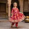 Baby Girl Dark Pink Floral Print Cotton Anarkali Kurta Set