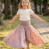Baby Girl Dusty Rose Floral Printed Chanderi Flared Palazzo Pants with Smocked Waist