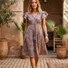 Women’s Dusty Rose Floral Printed Chanderi Umbrella Style A-Line Dress with Drawstring Waist
