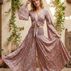 Women’s Dusty Rose Floral Printed Chanderi Tie-Front Crop Top & Flared Palazzo Pant Co-ord Set