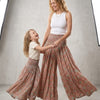 Mom & Daughter Dusty Rose Floral Printed Chanderi Flared Palazzo Pants with Smocked Waist