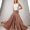 Elegant Dusty Rose Floral Printed Chanderi Flared Palazzo Pants with Smocked Waist