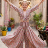 Baby Girls Dusty Rose Floral Printed Chanderi Tie-Front Crop Top & Flared Palazzo Pant Co-ord Set