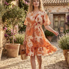 Women’s Orange Floral Printed Cotton Kaftan A-Line Dress