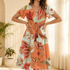 Women’s Cotton Orange Floral Printed Umbrella Style A-Line Dress