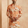 Men’s Cotton Orange Floral Printed Kurta For Wedding & Festival Outfit