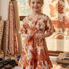 Baby Girls Orange Floral Printed Cotton Kaftan A-Line Dress