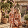 Mom & Me Orange Floral Printed Cotton Kaftan A-Line Dress