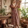 Women’s Majenta Floral Printed Chanderi Umbrella Style A-Line Dress with Drawstring Waist