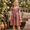 Baby Girls Majenta Floral Printed Chanderi Umbrella Style A-Line Dress with Flutter Sleeves