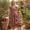 Mom & Me Majenta Floral Printed Chanderi Umbrella Style A-Line Dress with Drawstring Waist