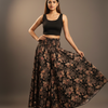 Women's Black Floral Print High-Waist Flared Lehenga Skirt