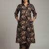 Women’s Black with Gold Floral Printed Cotton Kurta Set with Straight Pants