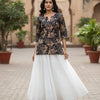 Women’s Gold Rose Floral Printed Cotton Kurta with Chikankari Flared Skirt Set
