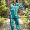 Women’s Green Abstract Box Printed Rayon Shirt & Pant Co-Ord Set