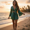Women’s Green Leheriya Printed Cotton Beach Wear Set with Tie-Up Top & Shorts