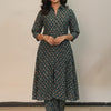 Women’s Bottel Green Floral Printed Chanderi Kurta Set with Straight Pants