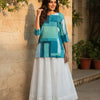 Women’s Green Box Abstract Printed Rayon Kurta with Chikankari Flared Skirt Set