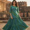 Women’s Green Leheriya Printed Cotton Kurta with Flared Skirt Set