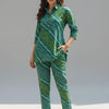 Women’s Green Leheriya Stripes Printed Cotton Shirt & Pant Co-Ord Set