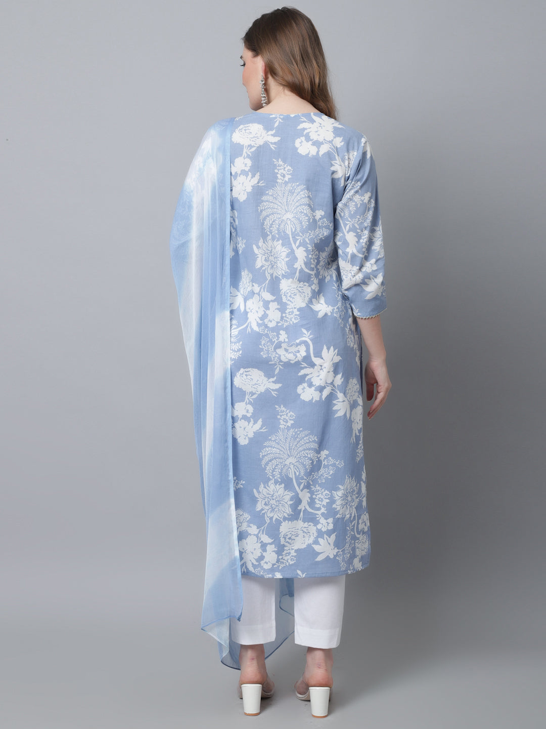 Aawari Women Printed Bel Air Blue Three Piece Suit Set