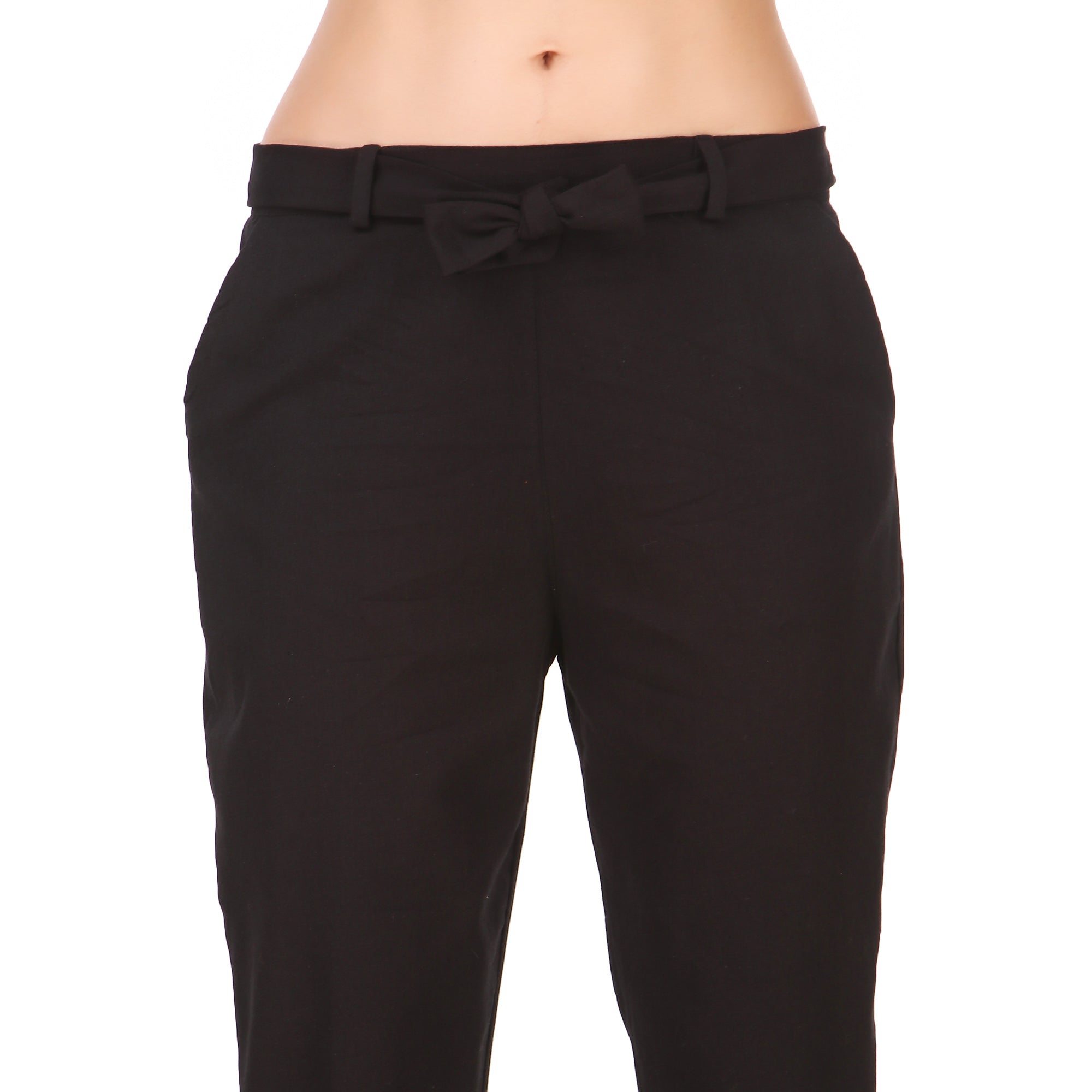 Aawari Solid Pant With Belt ( BLACK )
