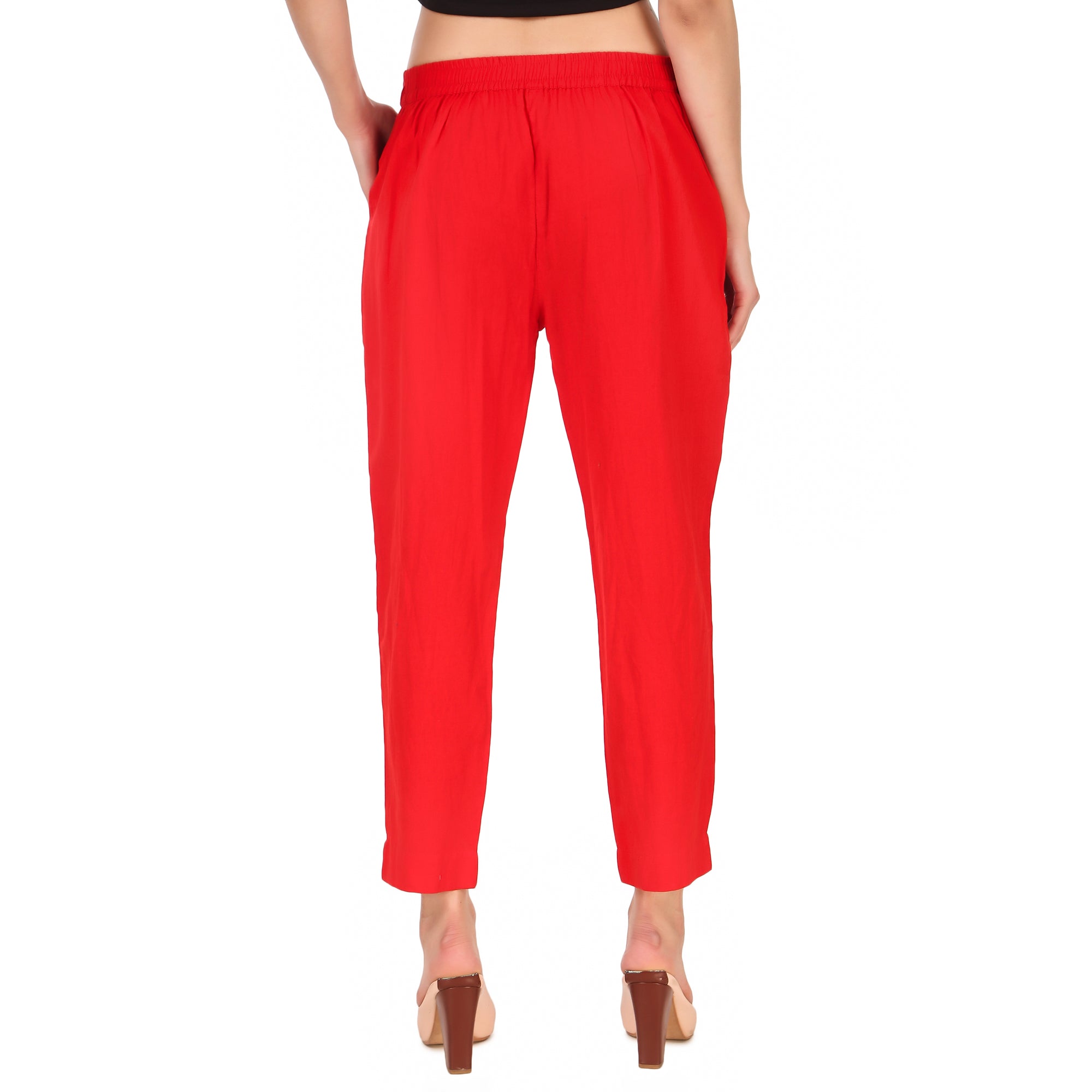 Aawari Women Cotton Solid Belt Pants