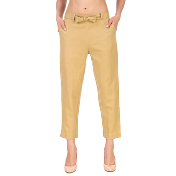 Aawari's Women Cotton Solid Belt Pants