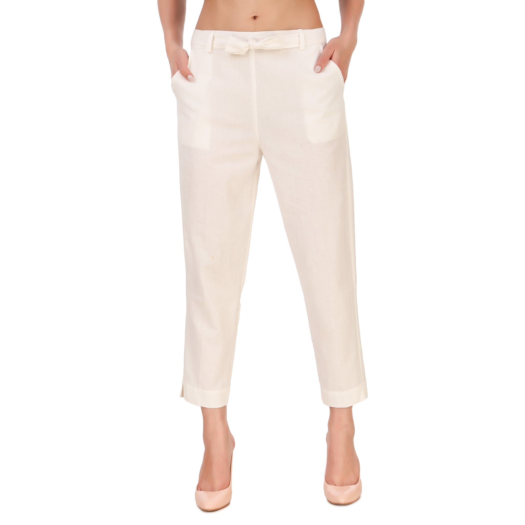 Aawari's Women Cotton Solid Belt Pants