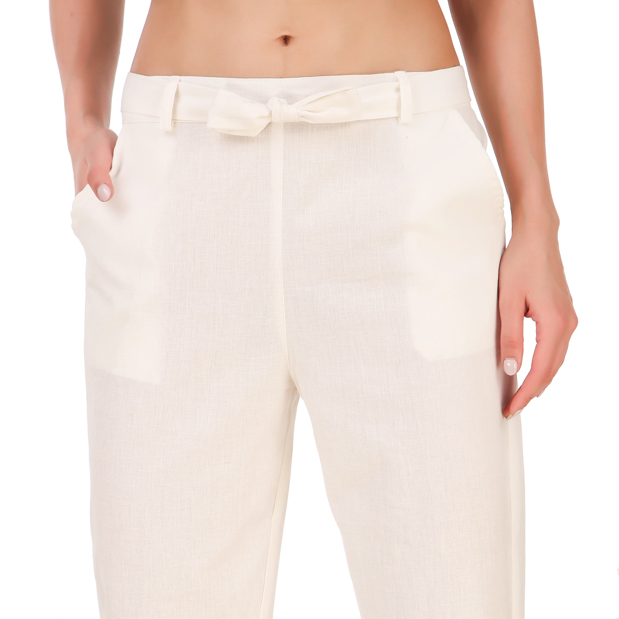 Aawari Solid Pant With Belt ( BABY POWDER )