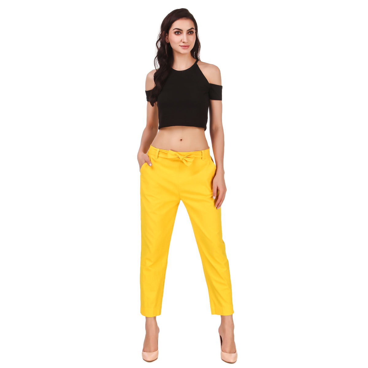 Aawari Solid Pant With Belt ( YELLOW )