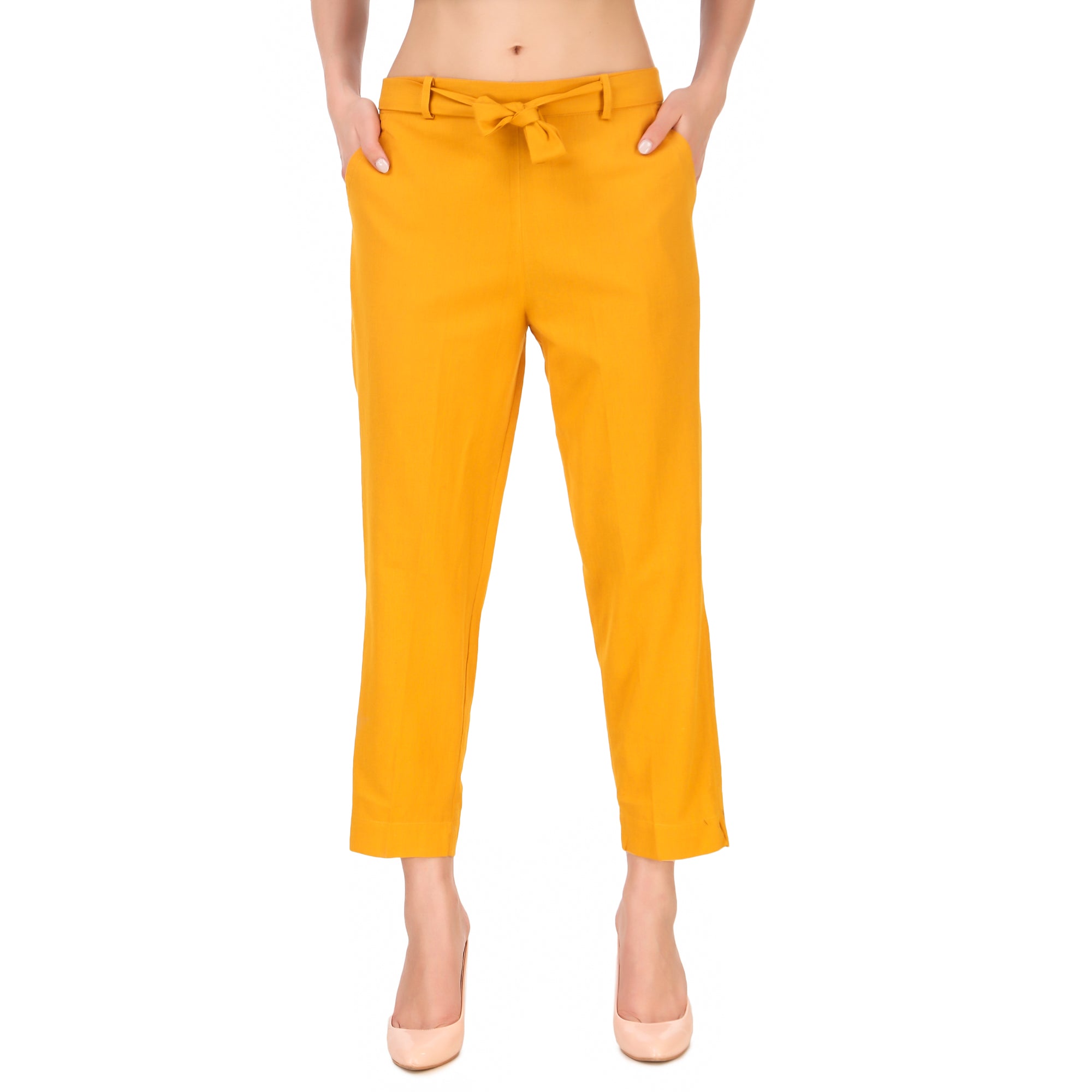 Aawari's Women Cotton Solid Belt Pants