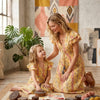 Mom & Me Yellow Ikat Printed Cotton Umbrella Style A-Line Dress with Drawstring Waist