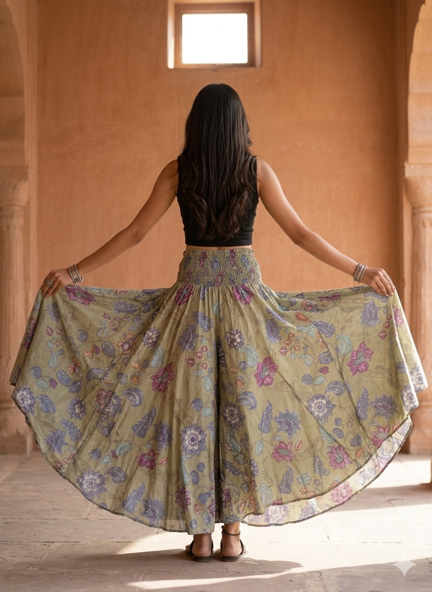Women's Floral Print Smocked Waist Flared Maxi Skirt