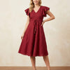 Women’s Maroon Rayon Umbrella Style A-Line Dress with Drawstring Waist